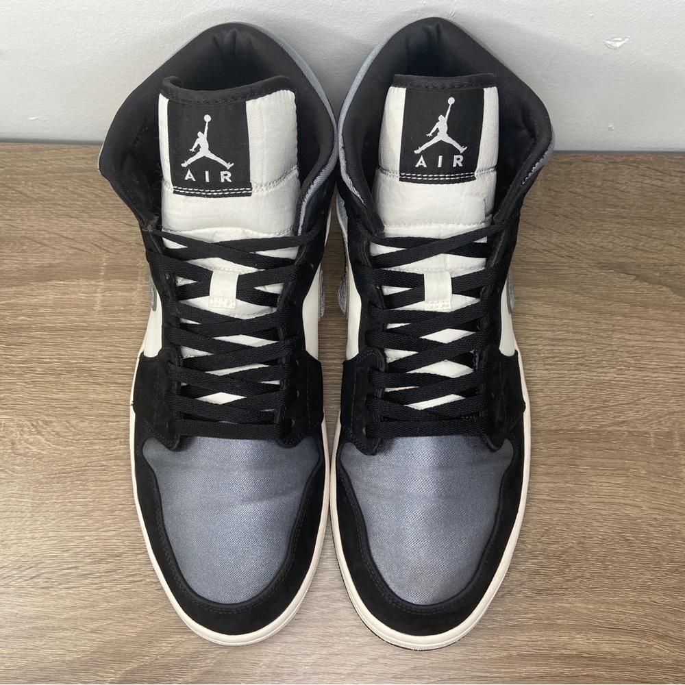 Nike Air Jordan 1 Mid Satin Grey Sneakers Mens 14 Black White Shoes 852542-011 - Picture 5 of 16